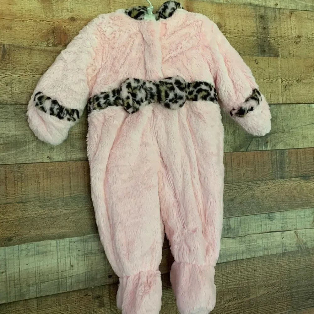 Rothschild pink and leopard hooded footie, 6-9mths‎